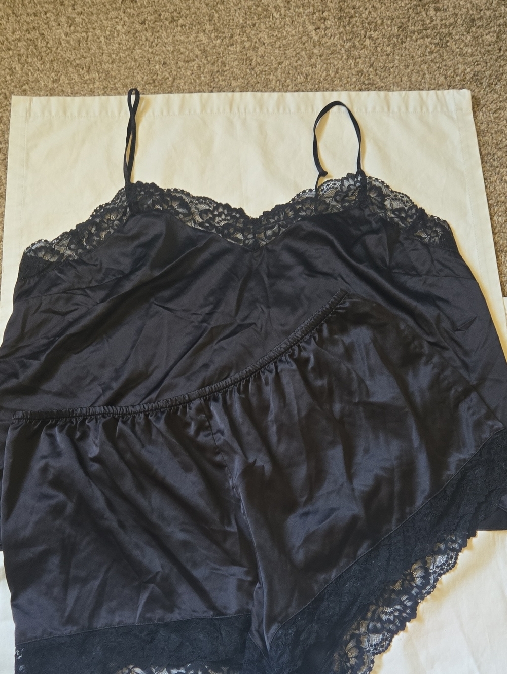 Black Satin Lace Cami & Short Sleep Set